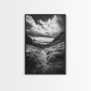 Highland Ocean Trail, Dramatic Clouds, Monochrome Nature, Canvas Print, Office Wall Art, Adventure Landscape, Rustic Home Decor