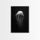 Elegant Jellyfish Art, Ocean Wildlife, Monochrome Marine, Framed Canvas Print, Bathroom Decor, Nautical Wall Art, Minimalist Sea Life