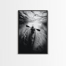 Kayaking Exploration, River Reflections, Adventure Sport, Framed Canvas Print, Office Wall Art, Moody Travel Photography, Nature Wall Decor