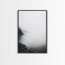 Misty Lakeshore, Foggy Forest Water, Monochrome Tranquility, Framed Canvas Print, Minimalist Art, Calm Landscape, Bedroom Wall Decor