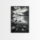Lake Sunset View, Peaceful Mountainscape, Nature Reflection, Framed Canvas Print, Living Room Wall Art, Tranquil Scenic Landscape