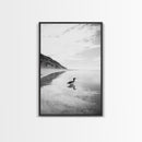 Lone Loon, Quiet Reflection, Coastal Bird, Framed Canvas Print, Nature Wall Art, Bathroom Decor, Serene Black and White Art