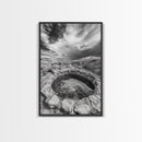 Natural Stone Pool, Sky Reflections, Framed Canvas Print, Bathroom Wall Art, Earthy Neutral Decor, Minimalist Landscape