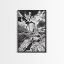 Windmill Hill, Dramatic Sky Art, European Landscape, Framed Canvas Print, Entryway Wall Art, Rustic Decor, Monochrome Photography