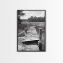 Marsh Dock, Southern Nature, Weathered Pier, Framed Canvas Print, Guest Room Wall Art, Rural Landscape, Fall Wall Art, Country Style