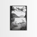 Forest Lake, Mountain View, Peaceful Trail, Framed Canvas Print, Cabin Decor, Fall Landscape, Living Room Art, Tranquil Nature Print
