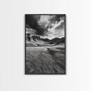 Mountain Valley, Stormy Sky, Western Landscape, Framed Canvas Print, Office Wall Art, Moody Nature Decor, Fall Art, Wilderness Style