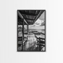Seaside Café, Coastal Patio, Ocean View, Canvas Print, Rustic Kitchen Wall Art, Tropical Dining Decor, Travel Lifestyle Art