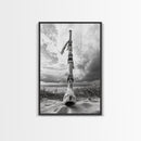 Coastal Totem, Beach Symbol, Stormy Horizon, Framed Canvas Print, nautical art, entryway decor, tribal coastal artwork, Modern Loft Decor