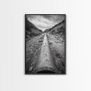 Industrial Line, Utility Pipe, Grunge Road, Canvas Print, Black White Photography, Modern Loft Decor, Urban Wall Art, Minimalist Style