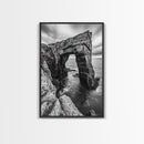 Sea Arch, Coastal Rock, Ocean Cliffside, Canvas Print, Dramatic Nature Wall Art, Living Room or Office Decor, Black White Seascape