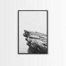 Weathered Cliffside, Coastal Rock, Modern Minimalism, Nature Decor, Framed Canvas Print, Neutral Tones, Office Wall Art, Beachy Aesthetic