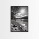 Ocean Shoreline, Serene Landscape, Coastal Photography, Canvas Print, Modern Nature Decor, Living Room Wall Art, Black and White Art