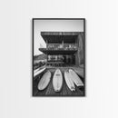 Surf Shack, Beach House, Modern Architecture, Coastal Lifestyle, Framed Canvas Print, Living Room Art, Nautical Wall Decor, Surf Wall Art