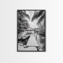 Tropical Dock, Island Escape, Palm Tree Beach, Secluded Lagoon, Canvas Print, Coastal Kitchen Art, Boho Tropical Wall Decor