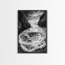 Sea Whirlpool, Dramatic Ocean, Coastal Rocks, Nature Motion, Framed Canvas Print, Bathroom Art, Modern Seaside Wall Decor