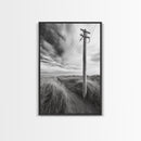 Coastal Path, Telephone Pole, Cloudy Sky, Minimal Nature Scene, Canvas Print, Entryway Wall Art, Rustic Landscape Photography Decor