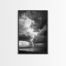 Lightning Strike Beach, Stormy Sky Photography, Dramatic Landscape, Office Wall Art, Nature Scene, Framed Canvas Print, Bold Wall Decor