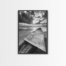 Map On Beach, Travel Adventure Art, Wanderlust Decor, Coastal Office Style, Framed Canvas Print, Explorer Aesthetic, Black White Scene