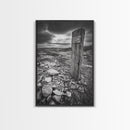 Weathered Exit, Symbolic Marker, Coastal Path, Canvas Print, Rustic Wall Art, Moody Landscape Decor, Entryway Statement Piece