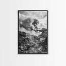 Volcanic Eruption Smoke, Lava Rocks, Earth Energy, Fiery Terrain, Framed Canvas Print, Office Wall Art, Dramatic Nature Landscape