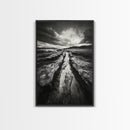 Muddy Terrain, Dramatic Sky, Natural Earth Art, Framed Canvas Print, Fall Decor, Landscape Photography, Moody Living Room Art