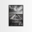 Stone Water Trough, Wild Horizon, Rustic Scene, Framed Canvas Print, Country Farm Decor, Outdoor Living Art, Neutral Wall Accent
