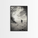 Horse on Shore, Ocean Path Scene, Wild Beauty, Serene Escape, Framed Canvas Print, Boho Wall Art, Bedroom or Entryway Decor