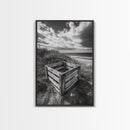 Weathered Crate, Ocean Dunes, Coastal Photography, Canvas Print, Beach House Wall Art, Minimalist Rustic Decor, Bathroom Wall Art