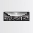 Coastal Driftwood Scene, Rugged Ocean Beach, Moody Nature Landscape, Framed Canvas Print, Rustic Wall Decor, Fall Coastal Photography