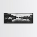 Boat Dock, Quiet Bay, Marina Reflections, Framed Canvas Print, Nautical Wall Art, Lakehouse Decor, Minimalist Coastal Vibes, Black White Art