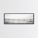 Barbed Wire, Ocean Horizon, Minimal Seascape, Stark Contrast, Framed Canvas Print, Modern Office Art, Minimalist Style, Black and White Art