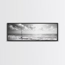 Beach Fishing, Ocean Waves, Rod and Reel, Framed Canvas Print, Coastal Living Wall Art, Minimalist Nautical Decor, Beach House Aesthetic