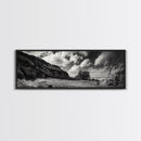 Cliff House, Ocean Cabin, Windy Coast, Framed Canvas Print, Moody Landscape Art, Rustic Wall Decor, Autumn Entryway Art