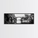 Stone Bridge, Forest River, Morning Mist, Canvas Print, Black and White Landscape, Nature Wall Art, Rustic Bathroom Art, Den Decor