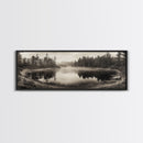 Misty Forest, Autumn Lake, Fog Reflections, Framed Canvas Print, cozy cabin decor, woodland living room art, rustic Fall photography