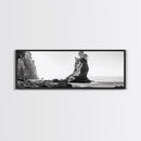 Sea Stack, Rugged Coast, Ocean Cliffside, Framed Canvas Print, Coastal landscape, Nature photography, Office wall art, Monochrome design