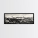 Ocean Wave, Stormy Sea, Black and White Nautical, Framed Canvas Print, Bold Coastal Art, Living Room Wall Art, Marine Photography