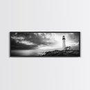 Dramatic Lighthouse Coast, Ocean Storm Horizon, Coastal Adventure, Framed Canvas Print, Living Room Wall Art, Nautical Fall Decor