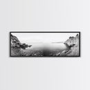 Rocky Coastline, Minimalist Seascape, Black and White Shoreline, Framed Canvas Print, Coastal Wall Art, Bathroom or Hallway Decor