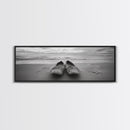 Woven Shoes, Coastal Walk, Ocean Breeze, Boho Style, Framed Canvas Print, Entryway Wall Art, Minimalist Beach Art, Seashore Photography
