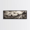 Coastal Road Journey, Overcast Ocean View, Scenic Drive Art, Framed Canvas Print, Fall Landscape Wall Art, Nature Lover, Living Room Decor
