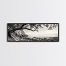 Tree By The Sea, Ocean Cliff, Black And White Nature, Framed Canvas Print, Coastal Wall Decor, Minimalist Art, Tranquil Bedroom Print