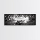 Secluded Picnic Spot, Ocean View, Tranquil Escape, Nature Sanctuary Art, Framed Canvas Print, Kitchen Wall Decor, Coastal Forest Vibe