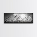 Windy Grass Field, Sunlit Sky, Nature Movement, Prairie Glow, Framed Canvas Print, Fall Wall Art, Living Room Decor, Boho Rustic Aesthetic