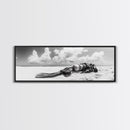 Scuba Gear, Deserted Beach, Ocean Explorer, Framed Canvas Print, minimalist beach decor, scuba diver gift, ocean wall art, travel lover art