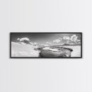 Arctic Stream, Mountain Snow, Clear Sky, Framed Canvas Print, Scandinavian decor, nature wall art, winter bedroom print, cool color tones