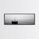 Solitary Sea Buoy, Calm Ocean View, Black White Minimalist, Nautical Canvas Print, Peaceful Coastal Wall Art, Bedroom Decor