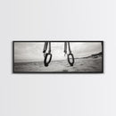 Nautical Swing, Beach Ropes, Seaside Minimalism, Canvas Print, black and white beach decor, coastal hallway wall art, maritime rustic style
