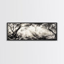 Enchanted Forest, Sunlight Rays, Dreamy Woodland, Framed Canvas Print, boho nature decor, spiritual wall art, bedroom forest scene